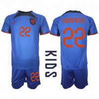 Echipament fotbal Olanda Denzel Dumfries #22 Tricou Deplasare Mondial 2022 pentru copii maneca scurta (+ Pantaloni scurti)